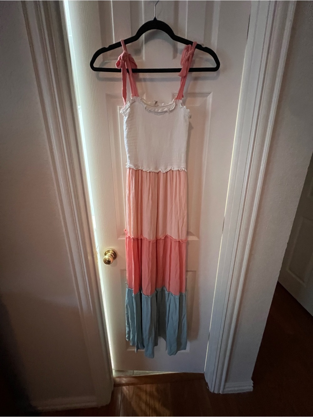 BeBop Pink Peach Blue Tiered Maxi Dress with Tie  straps- will accept any offer